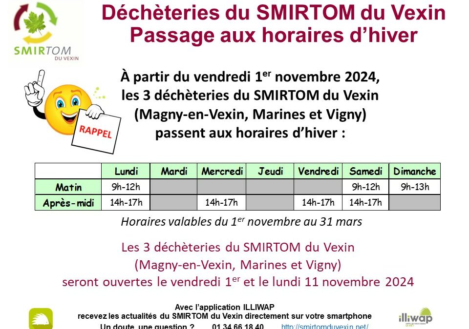 SMIRTOM : Horaires d’hiver