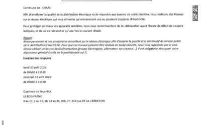 COUPURE TEMPORAIRE D&rsquo;ELECTRICITÉ